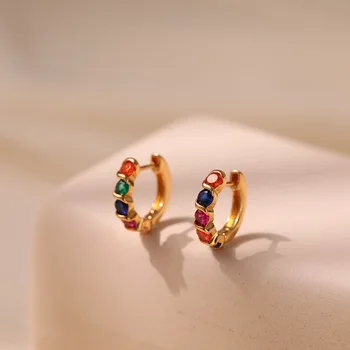 Spalvingi kubiniai cirkonio apskritimo lankų auskarai 18K paauksuotas mažas ausų žiedas paaugliams Merginos Mados moterų papuošalai Aksesuarai