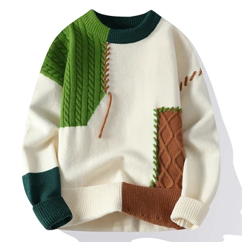 Rudens žiemos šilti vyriški megztiniai Mada Vėžlys Patchwork Megztiniai Nauji korėjietiški gatvės drabužiai Megztiniai Laisvalaikio vyrų drabužiai