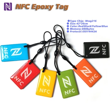 1Pc epoksidinė mini kortelė NTAG216 NFC lipdukas 888 baitų artumas 13.56MHz ISO14443A maža RFID žyma 42 * 26cm vandeniui atsparus raktų pakabuko žetonas