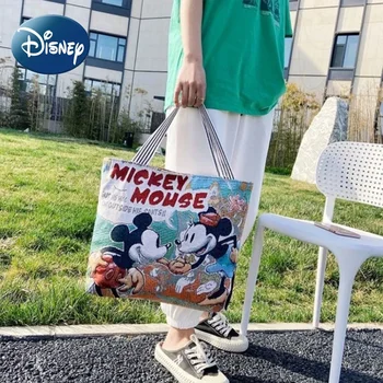 Disney Mickey Mouse Shoulder Bag Canvas Tote for Women Girl Large Capacity Patvarus mielas crossbody krepšys Mikė Pūkuotukas Dizaineris