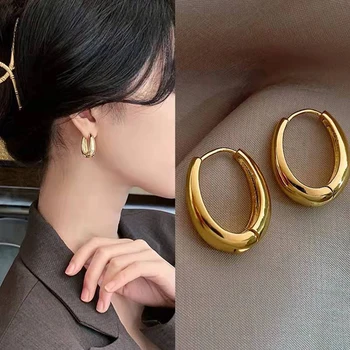 1Pair klasikinio stiliaus maži auskarai su lanku aukso spalva Paprastas išskirtinis U formos auskaras mergaitei Dovanoti gražūs papuošalų aksesuarai