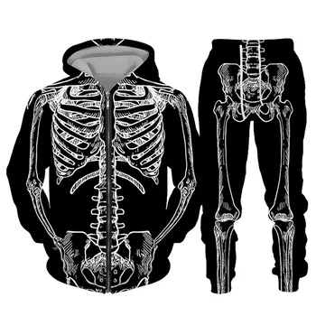 2023 Fashion Luxury Halloween Print Zipper Hoodie Kelnės Dviejų dalių komplektas Hip Hop Streetwear Sportinis kostiumas Vyriškas/Moteriškas drabužių kostiumas
