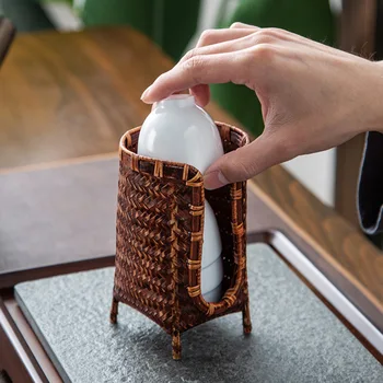 japoniško stiliaus rankų darbo laikymo krepšys, bambuko austa arbatos puodelio laikymo dėžutė, buitiniai Kung Fu arbatos rinkinio priedai