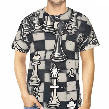 Šachmatų dizainas Vyriški TShirts abstraktūs šachmatai Menas 3D Atspausdintas Oversized Poliesterio trumpomis rankovėmis Retro Tops Gatvės apranga