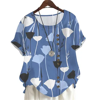 CLOOCL Vasarinė moteriška palaidinė Paprasti ginkmedžio lapai 3D spausdinti marškiniai Mada Laisvi laisvalaikio vintažinio stiliaus marškiniai trumpomis rankovėmis