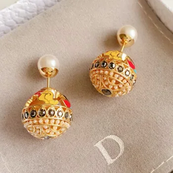 Vintažiniai emaliniai auskarai Sferiniai tuščiavidurio dizaino spalvoti emalio papuošalai putojantys cirkonio perlų auskarai spalvoti sferiniai papuošalai