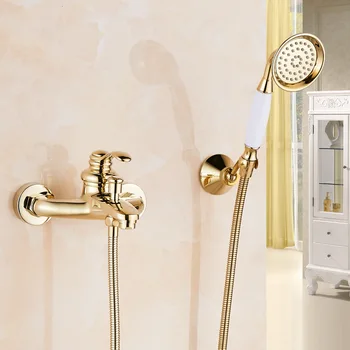 Vonios kambario dušo maišytuvo komplektas Karštas ir šaltas auksas Kietas antikvarinis žalvarinis vonios maišytuvas Tap Sieninis vienos rankenos keraminis pagrindas Juoda