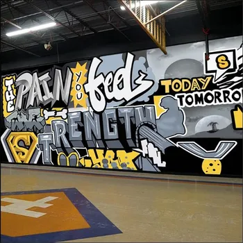 Šiuolaikinė mada Graffiti Hip Hop Gym Club Wall Paper Music Bar Internet Cafe Fitness Club Industrial Decor Mural Wallpaper 3D