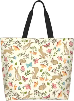 Mielas Velykų zuikis Gėlių drugelio krepšys Atsitiktinis daugkartinio naudojimo pirkinių krepšiai per petį Bakalėjos krepšiai moterims Vyrai Pavasario mada