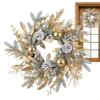 Dirbtinis kalėdinio vainiko šaka Rotango auksinė girlianda lauko durų dekorui Žiemos vainikas Kabantis sieninis Kalėdų namų langas