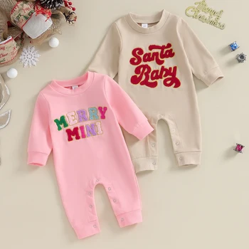 Baby Long Sleeve Christams džemperiai Rompers naujagimis Casual Fuzzy Letter Apvalus kaklo smėlinukas Kūdikių laisvi kombinezonai