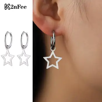 1Pair Creative Star auskarai Mieli mini tuščiaviduriai pakabukai Madingi sidabro spalvos pentagramos auskarai moterims Papuošalų dovanos