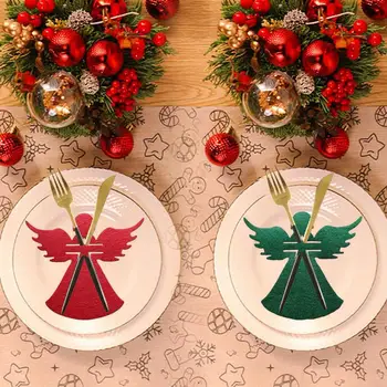 4 PCS Christmas Angel Stalo įrankių laikiklis Peilis Šakutė Šaukštas Kišeninis krepšys Angelo formos indų dangtelis Naujųjų metų Kalėdų vakarienės stalo dekoras