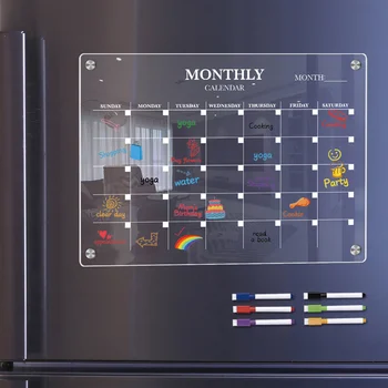 Magnetinė lenta Virtuvės lėkštė Šaldytuvas Sausas trynimo kalendorius Praktinis akrilo tuščios lentos grafikas skaidrus rašikliu