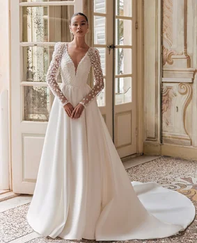 KOYOUN 3D gėlės Vestuvinės suknelės Valties kaklas Linija Nuotakos chalatai Backless Princess Zipper Up Bridal Robe De Mariee
