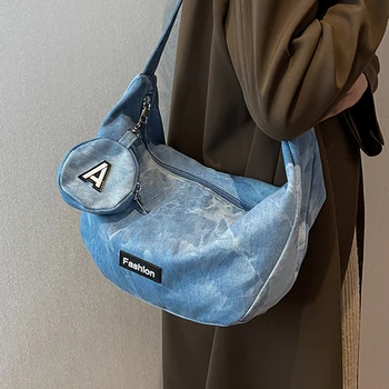 Women Half Moon Shape Crossbody Chest Bag Casual Canvas Shoulder Bag Female Large Capacity Tote Lady Travel Shopper rankinė