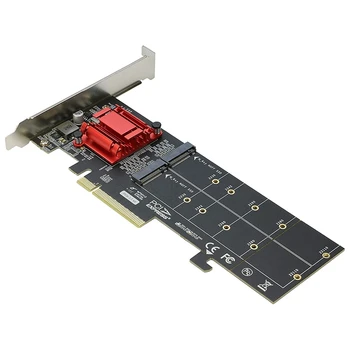 Dvigubas NVMe PCIe adapteris,M.2 NVMe SSD į PCI-E 3.1 x8/x16 kortelės palaikymas M.2 (M raktas) NVMe SSD 22110/2280/2260/2242