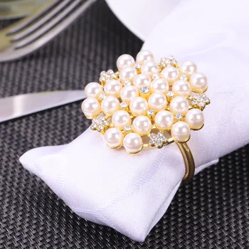 12vnt Perlų gėlių servetėlių žiedai su cirkoniu 3.5cm/1.37in Vintage Decor Home/Hotel Dinner Table Holiday Party Banketų dovanos