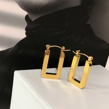 Stambaus aukso spalvos Nerūdijančio plieno kvadrato formos lankelio auskarai Moteriški geometriniai auskarai Minimalistiniai papuošalai