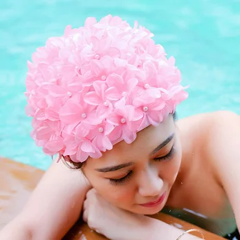 NEW Women 3D Petal Swim Hat Bath Cap Ladies Baseinas Gėlių kepurės