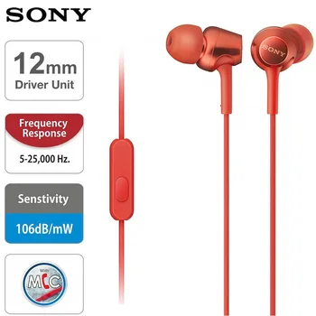 100% Original Sony MDR-EX255AP 3.5mm laidinės žemųjų dažnių stereofoninės HD ausinės, skirtos Android mobiliesiems telefonams Ausinės su mikrofono ausinėmis
