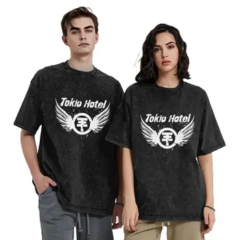 Streetwear Washed Shirt White Tokio Hotel Logo Cotton T-Shirts Music Band Trendy Cool Tshirt for Female Summer Y2K Custom Tops