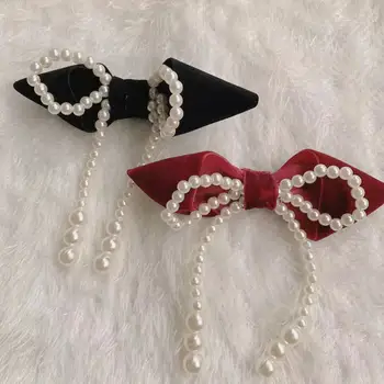 Perlų batų gėlė Prancūziško aksomo peteliškės batų spaustukas Vynas Raudona Lolita Batų sagtis 