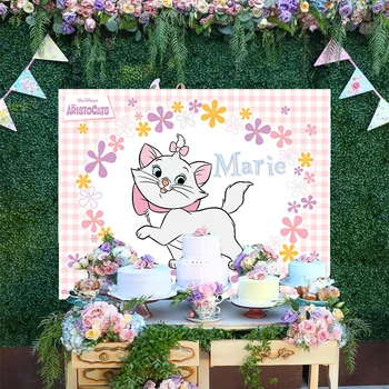 Disney animacinis filmas Mielos mergaitės Princesės rožinė peteliškė Aristokatai Marie Cat fonas Kūdikis Su gimtadieniu vakarėlis Fono reklamjuostė