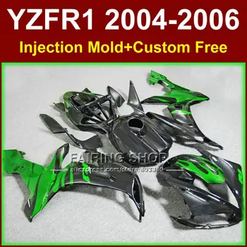 Custom ABS Injection motociklų aptakų rinkinys YAMAHA 2004 2005 2006 YZFR1 YZF1000 YZF R1 04 05 06 žalios juodos apdailos dalys