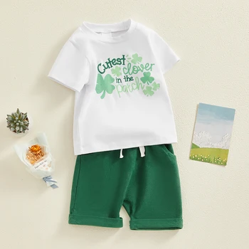 Baby Boy Girl St Patrick's Clothes Marškiniai trumpomis rankovėmis Top Rolled Shorts Set Summer Cutop Clotop Print Apranga
