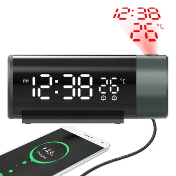 Funkciniai laikrodžiai Naktinė siena 180°sukimosi laikrodis Projekcinis žadintuvas skaitmeninis su temperatūros staliuku Snausti Elektroninis miegamasis