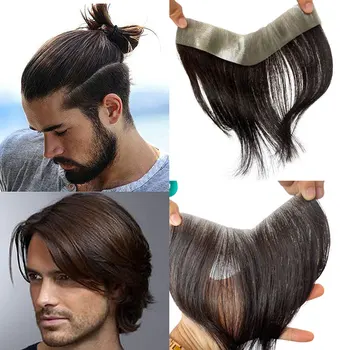 Vyrai Priekinė plaukų linija Toupee 100%Žmogaus plaukų oda PU Vyras Hairpieces Topper for Natural Hairline Replaceme #2 Tamsiai ruda spalva