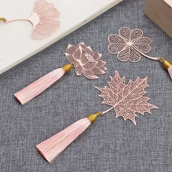 1 gabalas metalinė žymė kinų stiliaus kūrybinė lapų vena rožinis auksas tuščiaviduris klevo lapas Abrikosų lapų žymės dovanos