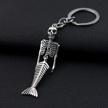 Karštai parduodama Helovino dovana Undinės skeleto raktų pakabukas Tamsiai juodas madingas hiphopo lydinio rakto pakabukas