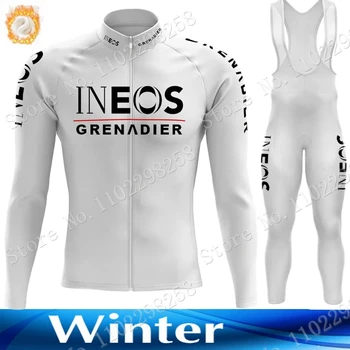 White INEOS Grenadier Winter Team 2023 Cycling Jersey Set Thermal Fleece Clothing Long Sleeve Road Pants Bib Bib Bike Suit MTB Ropa