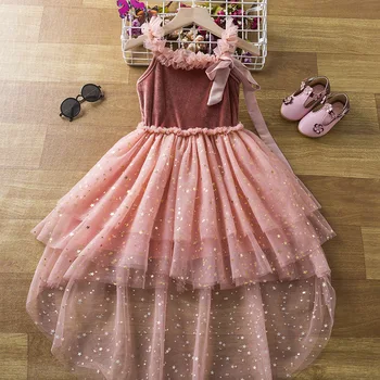 2023 Pavasaris ir vasara Nauja mergaičių suknelė Korėjietiško stiliaus nėrinių tinklelis Dirželis Princesės suknelė Vaikų gėlių mergaičių suknelės