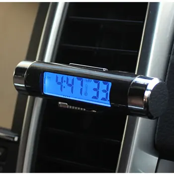 2 In 1 automobilyje LCD skaitmeninis ekranas Automobilių termometro laikrodis nešiojamas automobilio oro išleidimo angos išleidimo anga Įsegamas LED foninis apšvietimas