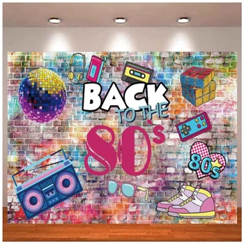 Fotografijos fonas vakarėliams Graffiti Brick Wall Hip Hop Disco Dj Kids Baby Shower Portrait Back To The 80'S Party Decor