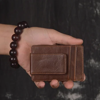 Arklio oda Pašėlusios moterys Vyrai Kreditinių kortelių laikiklis Maža piniginė Mados retro monetų maišelis Kavos spalvos magnetas Maišelis Pinigų segtukas