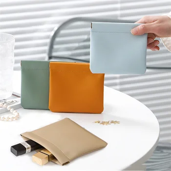 odinė moteriška monetų piniginė automatinis uždarymas metalinis šrapnelis mini laikymo krepšys nešiojamas lūpų dažų ausinių antgalių kortelės raktas USB kietas krepšys