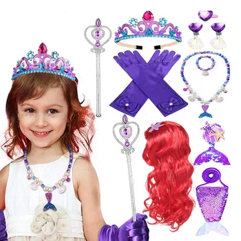 Disney Little Mermaid Party Supplies Jewelry Girls Cosplay kostiumų aksesuarai Karūnos galvos juosta Kids Princess Ariel Galvos apdangalų perukas