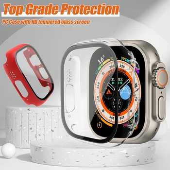 Stiklas+dėklas, skirtas Apple Watch Ultra 49 mm išmaniojo laikrodžio kompiuterio dėklas Ekrano apsauga Buferis grūdintas iwatch 7/8 41mm 45mm apsauginis dangtelis