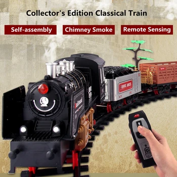 Simuliacija Elektrinis surinktas RC traukinys Keturių sekcijų kūnas Realistinė scena Kamino dūmų švilpukas 666CM Long Track Children RC žaislas