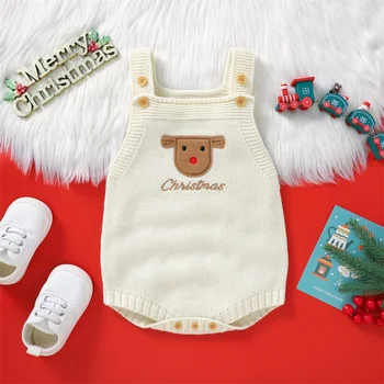 Christmas Baby Girl Boy Apranga Naujagimio megztinis Romper be rankovių Megztas Elnias Žieminiai drabužiai