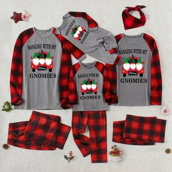 Kalėdos Šeimos derantys drabužiai Nykštukai spausdinti Derantys miego drabužiai Kalėdų PJS festivalio mamytė ir aš aprengti šeimos išvaizdą