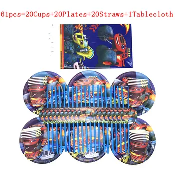 Hot Cartoon Blaze and the Monster Machines Child Boys Birthday Wedding Flexible Straw Paper Cup Plate Decoration Accessories Set
