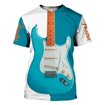 Nauja gitaros grafika 3D spausdinta vasariniai vyriški marškinėliai su kaklu O kaklas Laisvalaikio trumpomis rankovėmis oversized Pullover Fashion Gatvės drabužiai Vyriški drabužiai