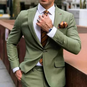 Vyriškas kostiumas Fashion Peak Lapel One Button Blazer Smart Casual Groom Wedding Tuxedo Slim Fit 2 dalių elegantiški kostiumai vyrams 2023