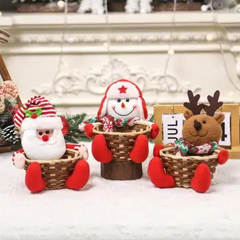 Kalėdinių saldainių laikymo krepšelis Rankomis austi saldainiai Bambuko krepšelis Kalėdų senelis Sniego senis Briedis Lėlė saldainiams Sausainiai Užkandžiai Šokoladas