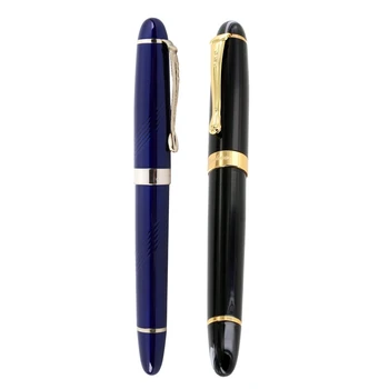 Jinhao 2Pcs plunksnakotis: 1 vnt fontano rašiklis 450 juodas su auksiniu plačiu antgaliu & 1Vnt x450 18KGP 0.7Mm platus antgalio plunksnakočio rašiklis mėlynas